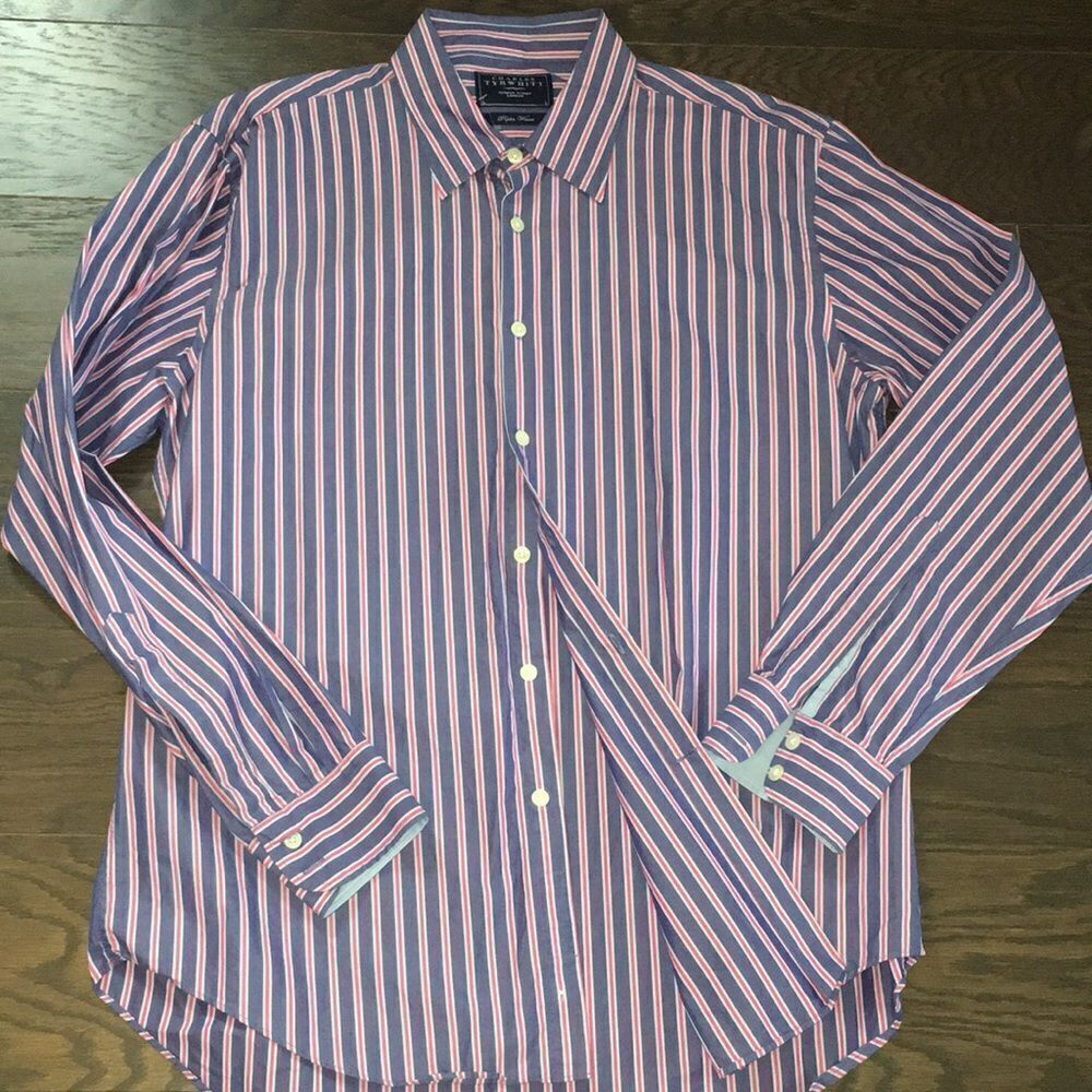 Red white blue Stripe Charles TyrWhitt poplin weave ls casual summer shirt L
